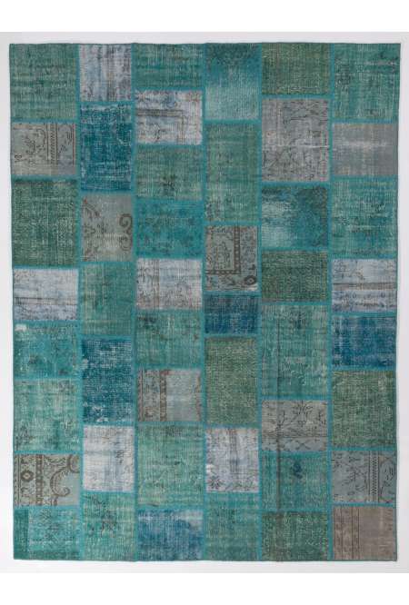 200x300 cm Turkuaz, Haki ve Açık Mavi Kare Halı