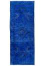 150 x 405 cm Safir Mavisi Eskitilmiş Overdyed Eldokuması Yoluk, Mavi Yolluk, Overdyed Yolluk