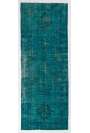 146 x 369 cm Turkuvaz Mavi Eskitilmiş Overdyed Eldokuması Yoluk, Turkuvaz Yolluk, Overdyed Yolluk