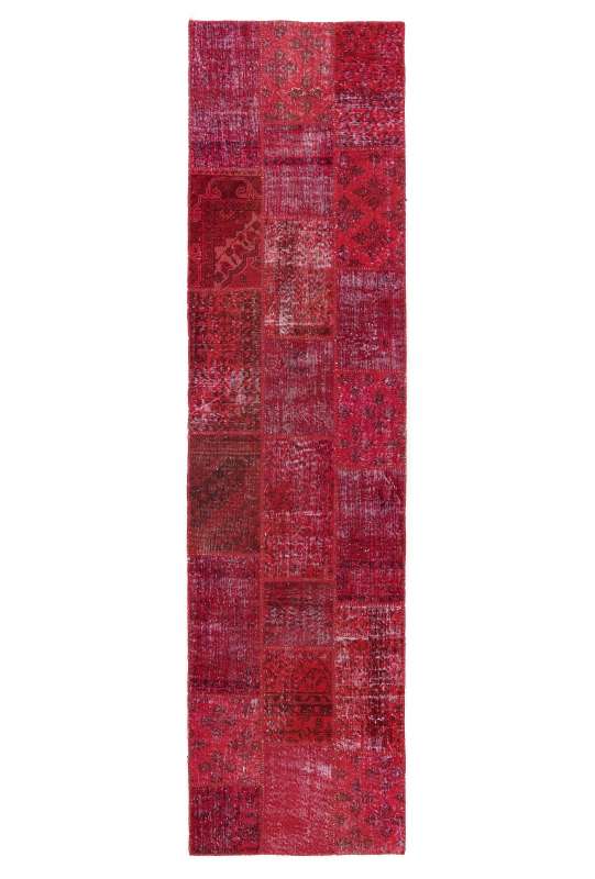 90x305 cm Kırmızı Renkli Patchwork Yolluk Halı
